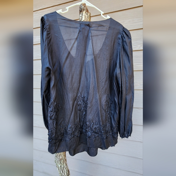 100%silk Max Studio Charcoal Blouse - Picture 3 of 4